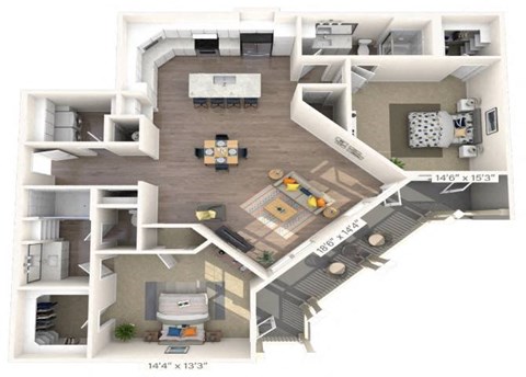 Floor plan for 2 beds, 2 baths, 1565 sqft